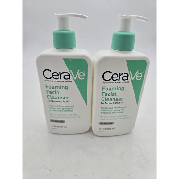 CeraVe Daily Face Wash, Foaming Cleanser for Normal to Oily Ski ,12 fl oz 2 pack - Picture 2 of 4